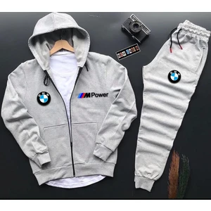 New Cabin Bmw M'power Baskılı Fermuarlı Pamuklu Ceket- Eşofman Altı 2 'li Takım