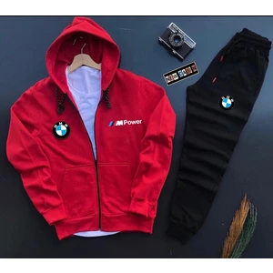 New Cabin Bmw M'power Baskılı Fermuarlı Pamuklu Ceket- Eşofman Altı 2 'li Takım
