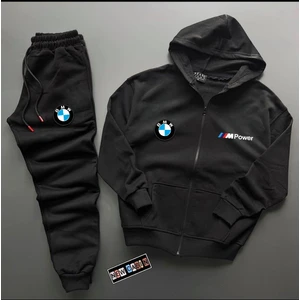 New Cabin Bmw M'power Baskılı Fermuarlı Pamuklu Ceket- Eşofman Altı 2 'li Takım