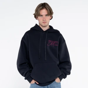 Friday Offset Teo Erkek Koyu Mavi Kanguru Cepli Kapüşonlu Oversize Sweatshirt Hoodie