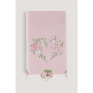 Yasemın Kadıfe Nakıslı Çeyız Havlusu Pudra 30X50
