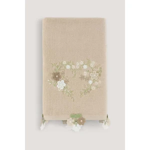 Yasemın Kadıfe Nakıslı Çeyız Havlusu Bej 30X50