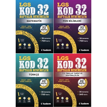 Tudem Yayınları 8. Sınıf LGS Deneme KOD32 4'lü 32 Haftalık Kitabı