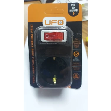 Ufo Anahtarlı Priz Tekli Siyah Akım Korumalı 3500W Ufo Tekli