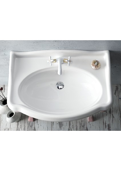 Turkuaz Seramik 1837 80 cm Etajerli Lavabo