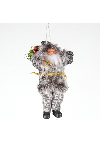 Yılbaşı Gri Elbiseli Askılı Noel Baba Yılbaşı Ağacı Süsü 20 Cm.