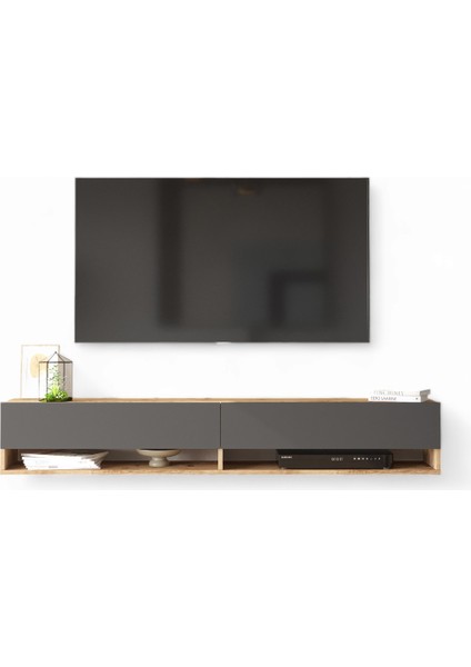 Delphin 180 cm Kapaklı Raflı Tv Ünitesi DLP9-AA Çam-Antrasit modelleri