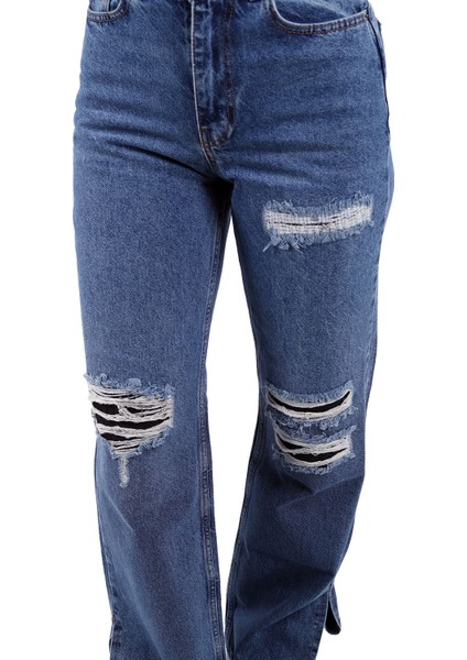 Geniş Paçalı Yırtmaçlı Kadın Kot Pantolon Jean indirimleri