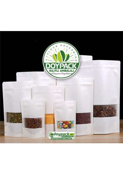 Beyaz Kraft Pencereli Kilitli Doypack 16X27 (500 Gr.) modelleri