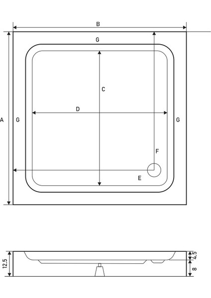 Kare Monoblok Duş Teknesi 70*70