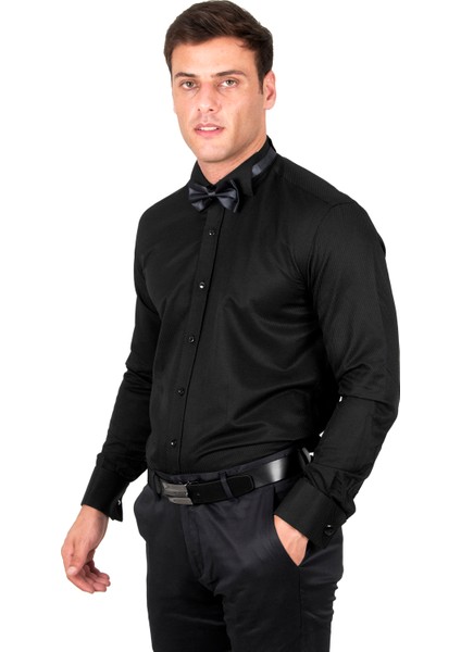 Duble Manşet Armürlü Gömlek 2309479