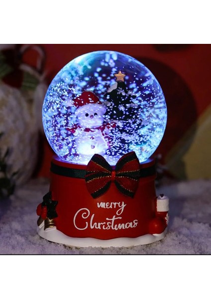 Noel Baba Merry Crs. 2024 Tasarımlı 13 cm Büyük Boy Işıklı Müzikli Kar Küresi