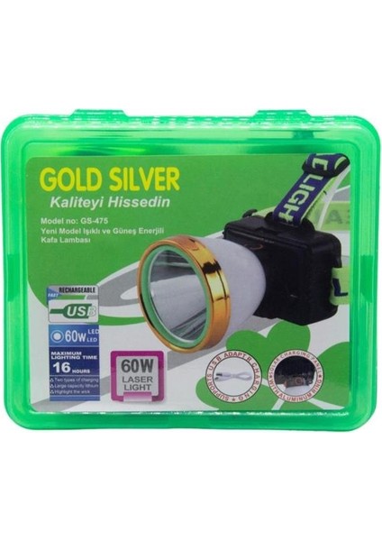 Gold Silver GS-475 60W Güneş Enerjili Kafa Lambası Kafa Feneri 100 Metre Menzil fırsatları