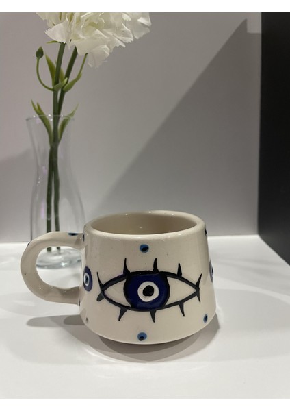 Göz Desenli El Yapımı Seramik Kupa Bardak Mug