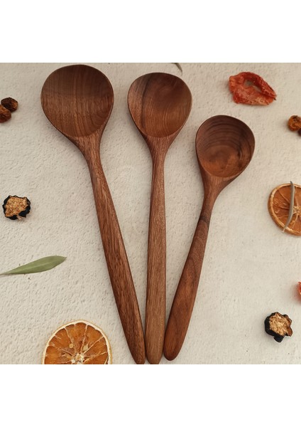 Ahşap Tahta Servis ve Sunum Kaşığı Seti - El Yapımı - Ceviz Ağacı