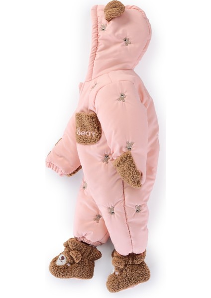 Yeni Bebek Sevimli Ayı Figürlü Kışlık Kürklü Patik-Eldivenli Kapüşonlu Kozmonot-Astronot Tulum modelleri