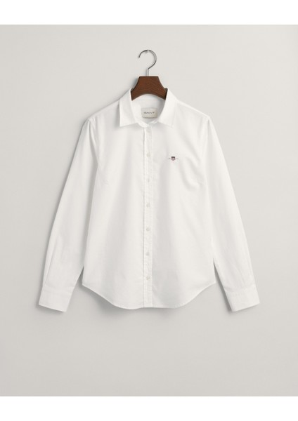 Kadın Beyaz Slim Fit Klasik Yaka Logolu Oxford Gömlek 4300141.110 modelleri