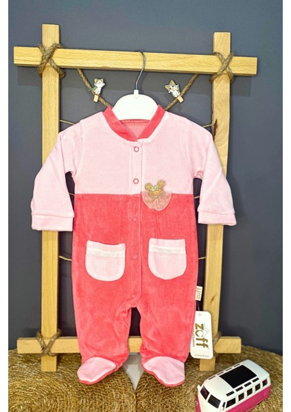 Minnie Mouse Kadife Yenidoğan Kız Bebek Dantelli Tulum