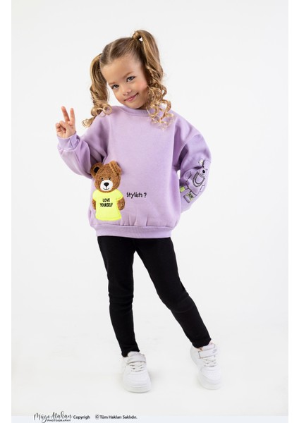 Kız Çocuk Orta Kalınlıkta Baskılı Örme Basic Taytlı Alt Üst Takımı