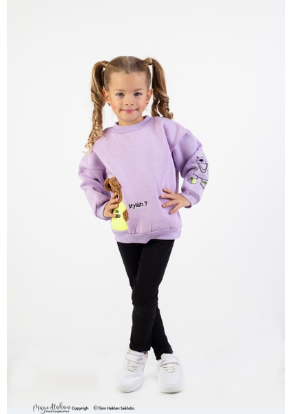 Kız Çocuk Orta Kalınlıkta Baskılı Örme Basic Taytlı Alt Üst Takımı modelleri