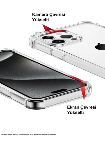 Case World Caseworld Apple iPhone 15 Pro Max Kapak Kamera Bölümü Açık Airbag Antishock Köşe Korumalı Şeffaf Silikon Kılıf