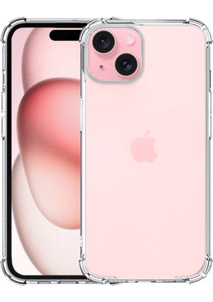 Caseworld Apple iPhone 15 Kapak Kamera Bölümü Açık Airbag Antishock Köşe Korumalı Şeffaf Silikon Kılıf