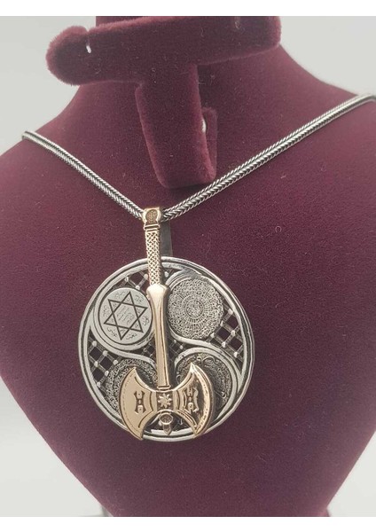 Unisex Balta Figürlü V 5 Dua Yazılı Hz.süleyman Mühürlü Gümüş Dönen Madalyon Kolye indirimleri