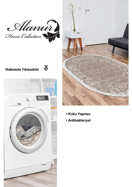 Dijital Salon Halısı Star Pamuk Kaymaz Taban Saçaklı Oval Modern Katrina Kahve modelleri