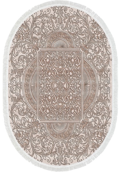 Dijital Salon Halısı Yıldız Deri Kaymaz Taban Saçaklı Oval Modern Katrina Kahve fiyatları