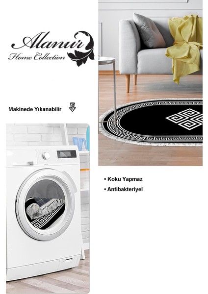 Dijital Salon Halısı Star Pamuk Kaymaz Taban Saçaklı Oval Modern Kathryn Siyah modelleri