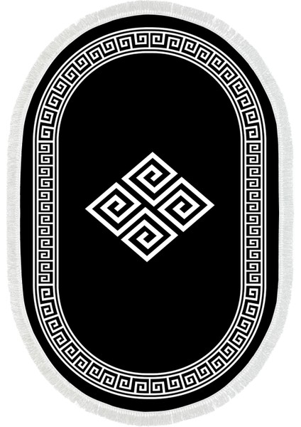 Dijital Salon Halısı Yıldız Deri Kaymaz Taban Saçaklı Oval Modern Kathryn Siyah fiyatları