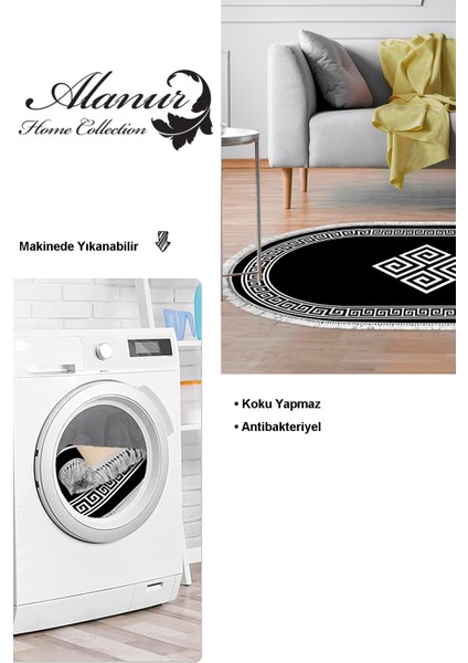 Dijital Salon Halısı Yıldız Deri Kaymaz Taban Saçaklı Oval Modern Kathryn Siyah modelleri