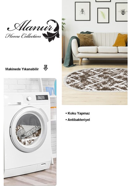 Dijital Salon Halısı Trend Keçe Kaymaz Taban Saçaklı Oval Iskandinav Roxanne Kahve modelleri