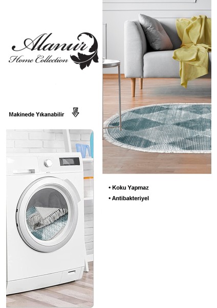 Dijital Salon Halısı Trend Keçe Kaymaz Taban Saçaklı Oval Iskandinav Amaris Turkuaz modelleri
