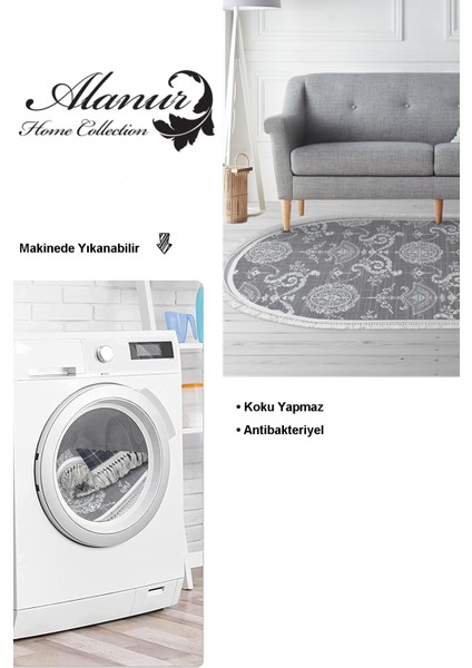 Dijital Salon Halısı Star Pamuk Kaymaz Taban Saçaklı Oval Modern Queta Gri modelleri