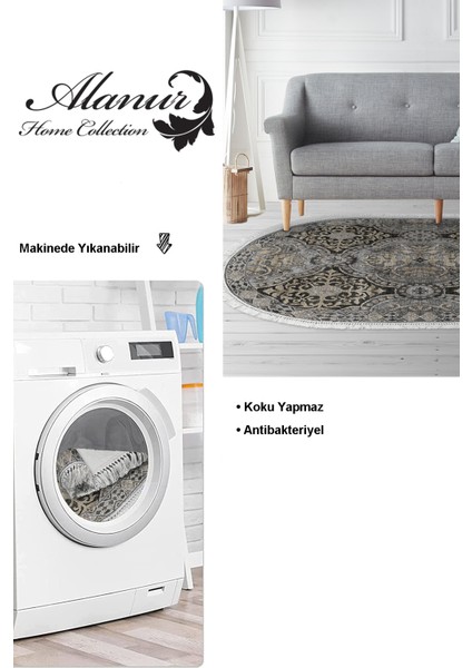 Dijital Salon Halısı Trend Keçe Kaymaz Taban Saçaklı Oval Modern Osana Bej modelleri