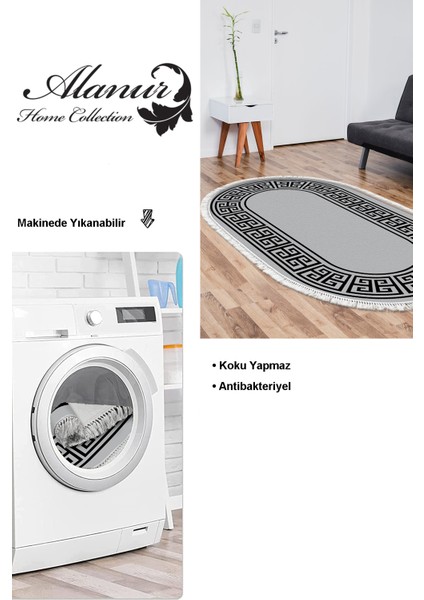 Dijital Salon Halısı Trend Keçe Kaymaz Taban Saçaklı Oval Modern Penelope Gri modelleri