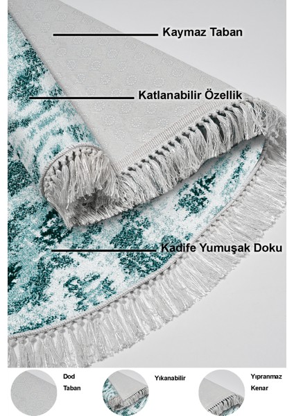 Dijital Salon Halısı Trend Keçe Kaymaz Taban Saçaklı Oval Iskandinav Annika Turkuaz