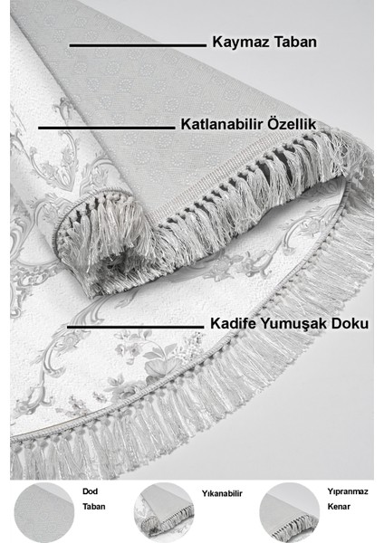 Dijital Salon Halısı Trend Keçe Kaymaz Taban Saçaklı Oval Modern Anabelle Gri