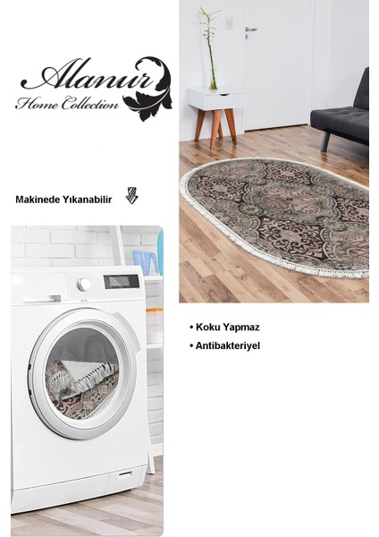 Dijital Salon Halısı Trend Keçe Kaymaz Taban Saçaklı Oval Modern Osana Pudra modelleri