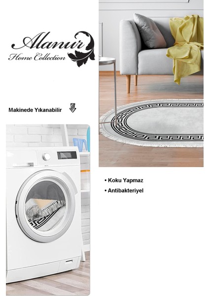 Dijital Salon Halısı Yıldız Deri Kaymaz Taban Saçaklı Oval Modern Cassietta Antrasit modelleri