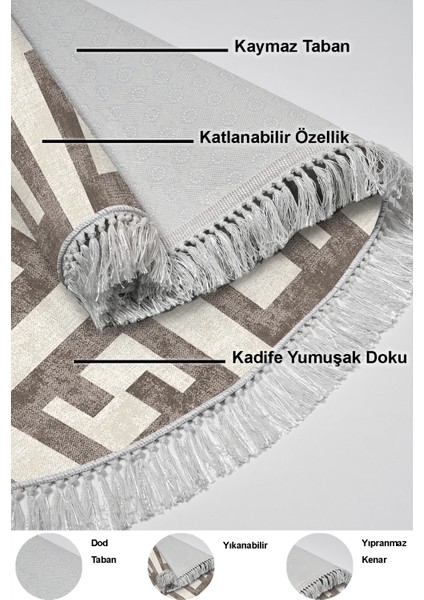 Dijital Salon Halısı Trend Keçe Kaymaz Taban Saçaklı Oval Modern Tess Bej indirimleri