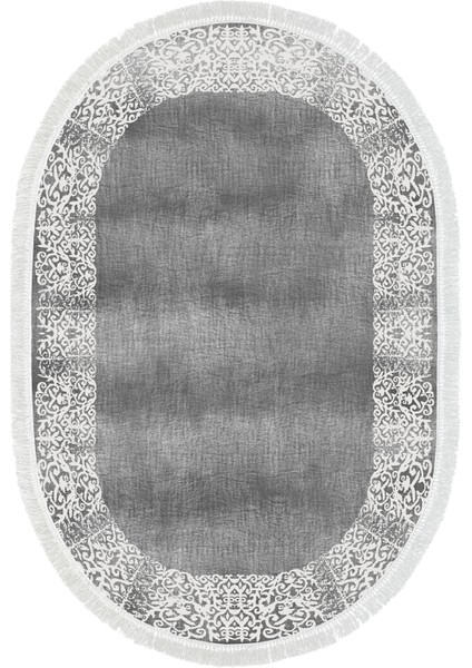 Dijital Salon Halısı Yıldız Deri Kaymaz Taban Saçaklı Oval Modern Sequoia Gri fiyatları