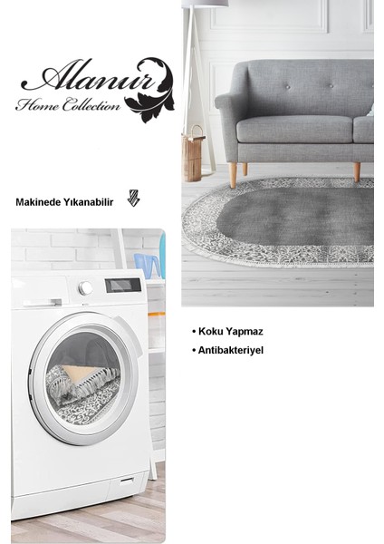 Dijital Salon Halısı Yıldız Deri Kaymaz Taban Saçaklı Oval Modern Sequoia Gri modelleri