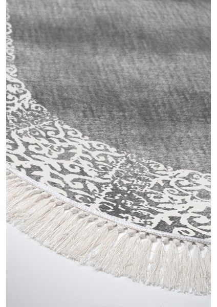 Dijital Salon Halısı Yıldız Deri Kaymaz Taban Saçaklı Oval Modern Sequoia Gri fırsatları