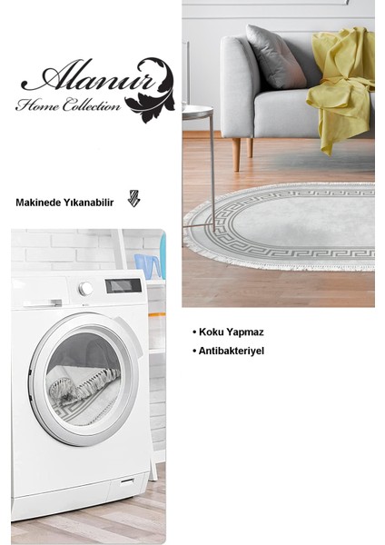 Dijital Salon Halısı Trend Keçe Kaymaz Taban Saçaklı Oval Modern Cassietta Gri modelleri