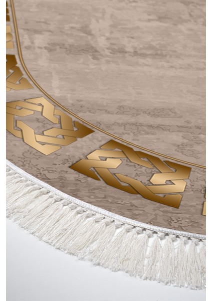 Dijital Salon Halısı Trend Keçe Kaymaz Taban Saçaklı Oval Modern Twyla Camel
