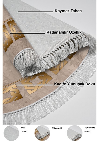 Dijital Salon Halısı Trend Keçe Kaymaz Taban Saçaklı Oval Modern Twyla Camel