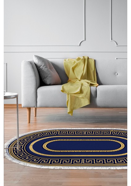 Dijital Salon Halısı Star Pamuk Kaymaz Taban Saçaklı Oval Modern Carmel Gold