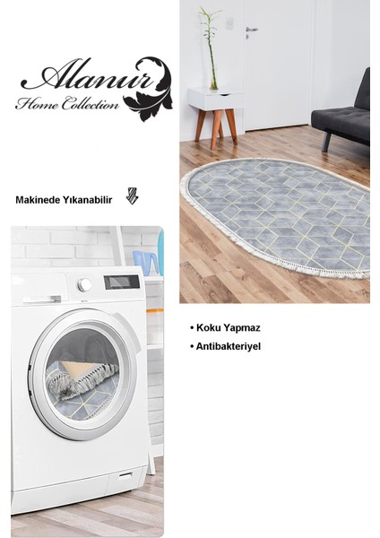 Dijital Salon Halısı Yıldız Deri Kaymaz Taban Saçaklı Oval Modern Hope Mavi modelleri